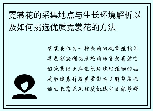 霓裳花的采集地点与生长环境解析以及如何挑选优质霓裳花的方法